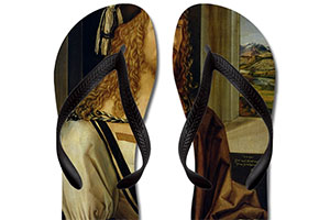 Foto: Flip Flops mit einem Motiv von Albrecht Dürer. 