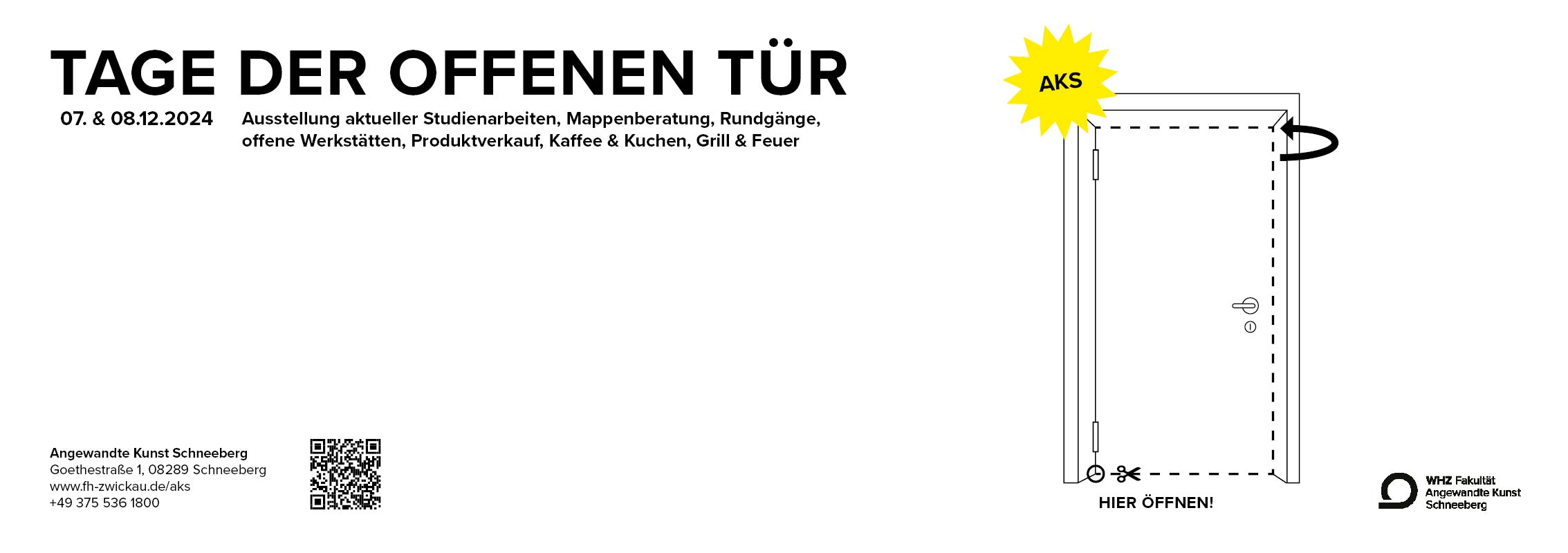 Karte, Einladung zum Tag der offenen Tür der Fakultät Angewandte Kunst in Schneeberg