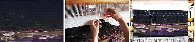 Fotoreihe: Einwirken von Bildern und Motiven in ein textiles Flächengebilde. Steffi Gasse - Gobelins für den liturgischen Gebrauch.