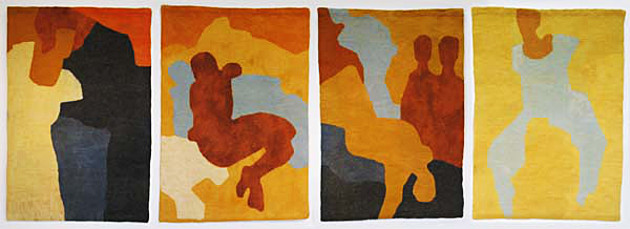 Fotoreihe: 4 Bilder. Anke Rosenmüller Der Scherenschnitt und die Erzählung – Eine textile Interpretation.