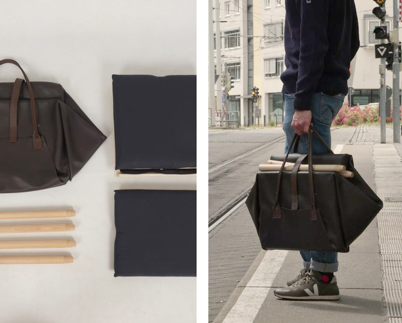 Foto: Abschlussarbeit "NOMAT" von Simon Rogalla, 2020, Tragetasche mit Holzelementen