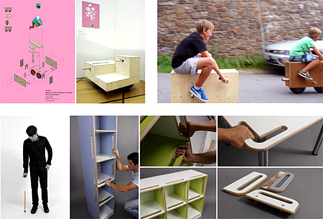 Fotocollage 2: Projekt Ü 60. Designlösungen für die ältere Generation. Verschiedene Möbelvarianten.Projekt Holzgestaltung 2012, 6. Semester - Modul AKS 231 – Projekt H1 / Foto 1