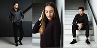 Fotoreihe: Zwei männliche und ein weibliches Model präsentieren Mode. Thema, Sportive Classic.