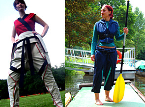 Foto: 2 Modelle von Magdalena Hornig / Ingrid Krug. Zwei Models präsentieren jeweils ein Hosendesign.