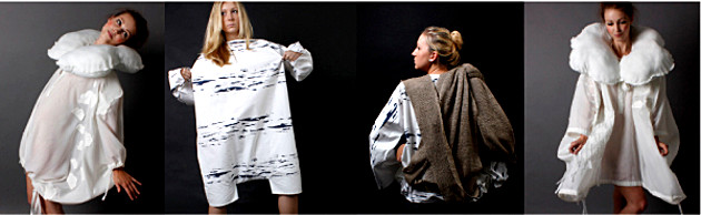 Fotocollage 2 zum Thema: Stripe Lab. Models präsentieren das Modedesign. Projekt Modedesign 2012, 2 Semester - Modul AKS 242 – Technikorientierte Modellentwicklung 