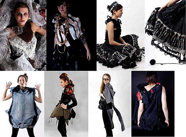 Fotocollage zum Thema: Upcycling Project. Models präsentieren das Modedesign. Projekt Modedesign 2014, 3. Semester - Modul AKS 244 – Konzeptionelle Modellentwicklung