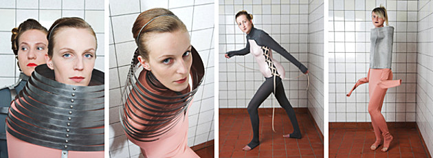 Fotoreihe: Carsta Köhler mit dem Thema: Körper und Bewegung – Gegenentwürfe zu Funktionen von Bekleidung. Models präsentieren die Kollektion.