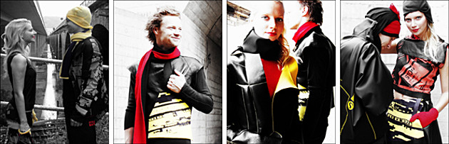 Fotoreihe: Katrin Sergejew mit dem Thema: Zeitgeist 21-06 – Outdoorbekleidung aus Leder und Funktionstextilien. Models präsentieren die Kollektion.