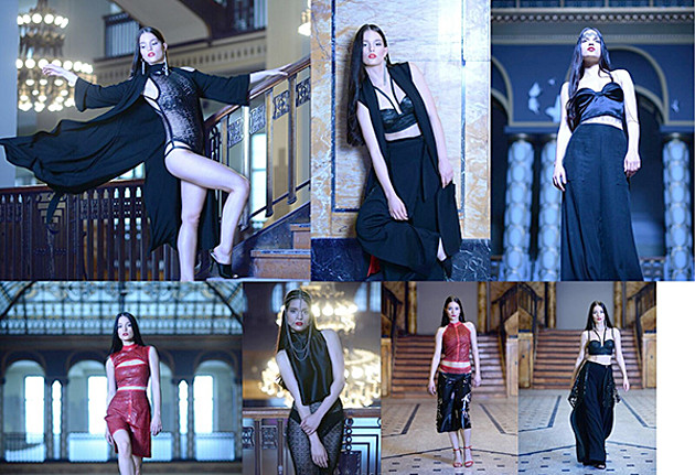 Fotocollage zum Thema: No Taboo - From Sidewalk to Catwalk Obsessiv. Ein Model präsentiert die Kollektion.