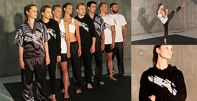 Fotocollage zum Thema: von Sarah Schindler - Funktionstextilien für Kampfsportbekleidung – Ein Angebot für das deutsche Kickboxnationalteam. Models präsentieren die Kollektion.