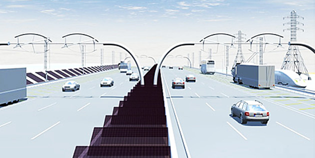 Foto: Computersimulation. Blick auf eine Autobahn mit Fahrzeugen.