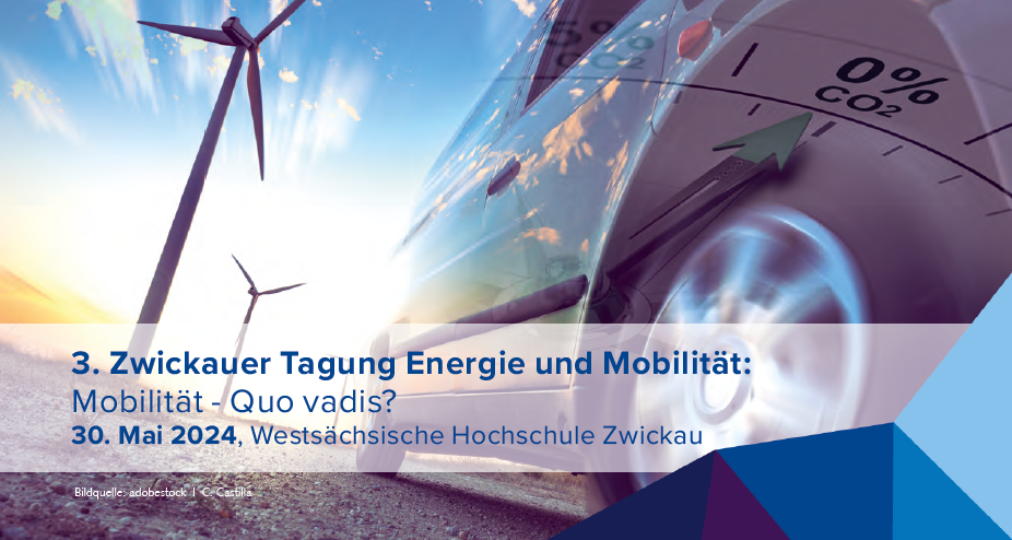 Titelgrafik Tagung: ein Fahrzeug fährt auf den Sonnenaufgang zu, vor dem zwei Windräder zu sehen sind. Im Unteren Teil befindet sich ein Schriftzug mit Datum und Titel der Tagung. Quelle Foto: adobestock