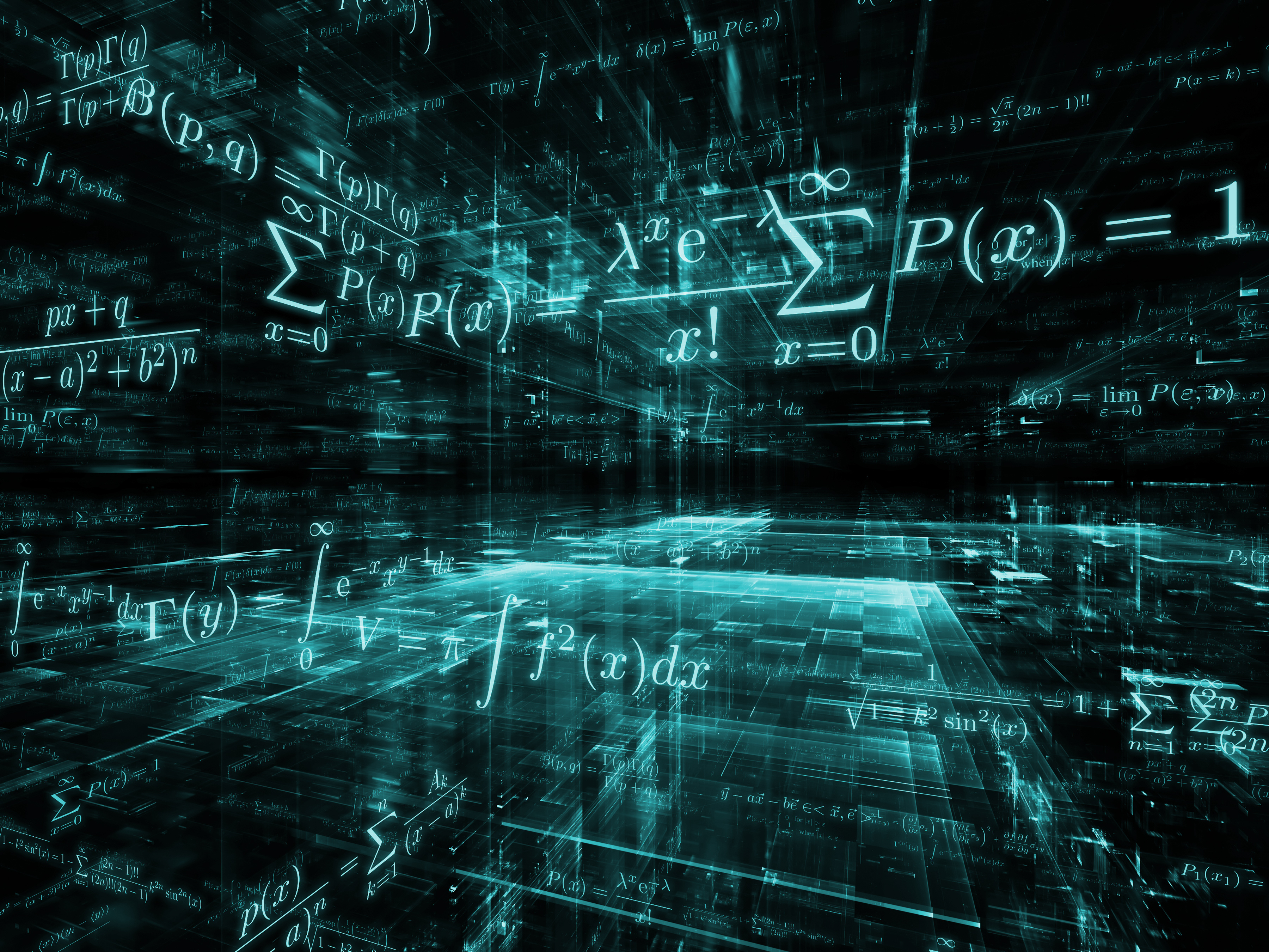 Abbildung: Fotomontage mit vielen mathematischen Gleichungen und Formeln (Fotoquelle: AdobeStock)