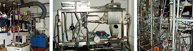Fotoreihe: Drei Bilder zur chemischen Verfahrenstechnik. Darstellung von Anlagen.