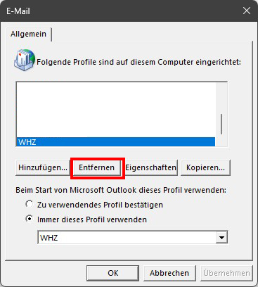 Bild zur Beschreibung des Anlegens eines neuen Outlook-Profils.