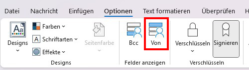 Bild zur Beschreibung zum Anzeigen des "Von"-Feldes in Outlook.