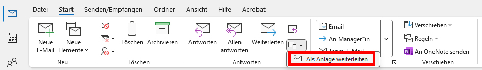 Bild, welches das Weiterleiten von E-Mails im Anhang zeigt