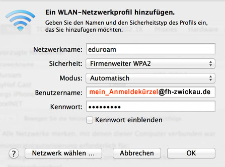 Bild welches die Konfiguration von Eduroam in iOS zeigt.