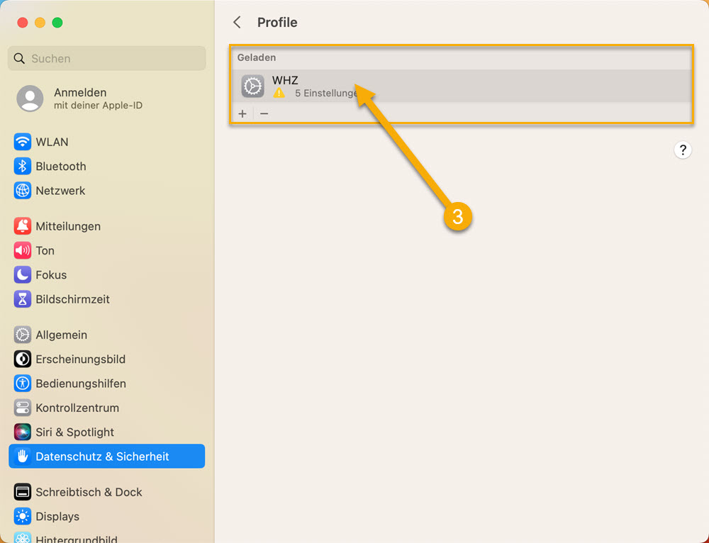 Screenshot - WLAN Konfiguration Apple macOS, Schritt 3