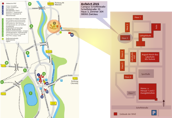 Lageplan: Anfahrtskizze ZNS. Campus Scheffelberg.