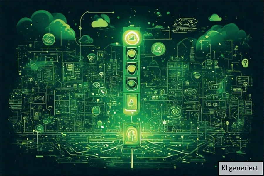 KI generiertes Bild zum Projekt TransUrban - V2X basierte Verkehrs- und Netzoptimierung
