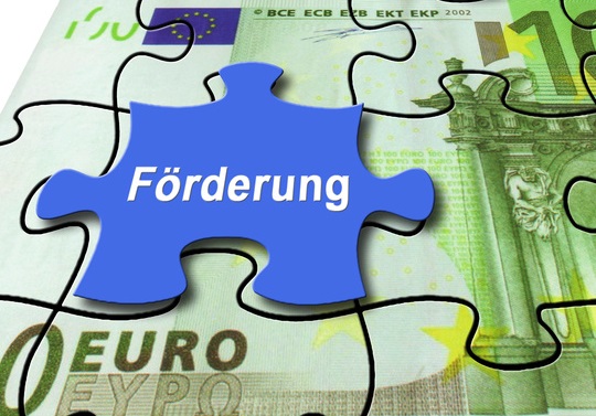 Ein blaues Puzzleteil mit der Aufschrift Föderung