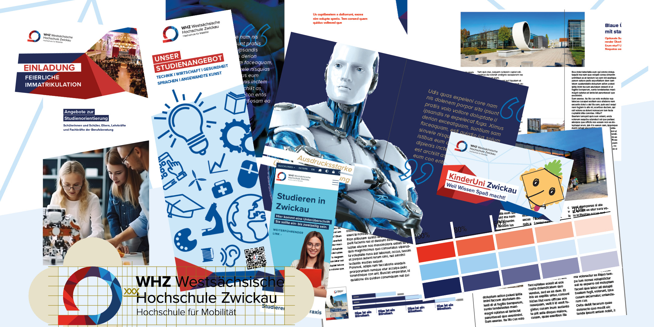 Collage aus Grafiken, Broschüren und Flyern